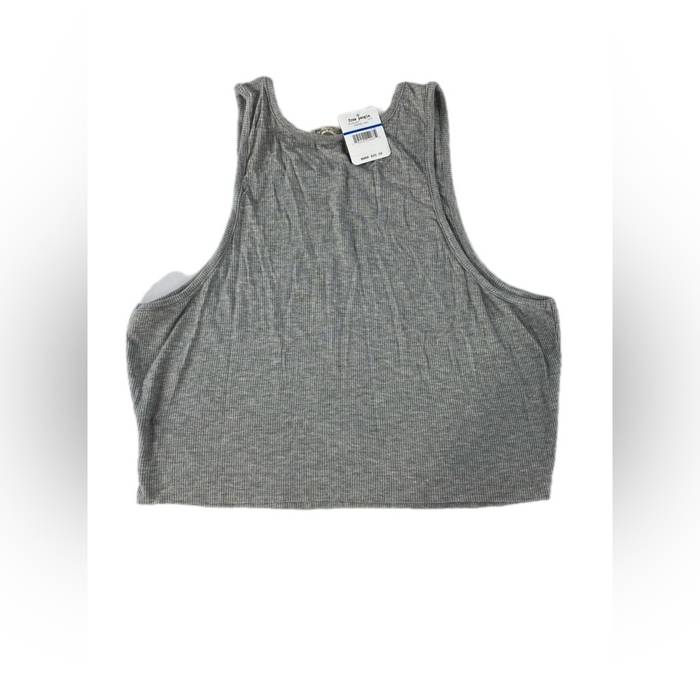 Free People High Neck Ribbed Crop Top Tank Top Heather Gray  NWT XL - Picture 7 of 10